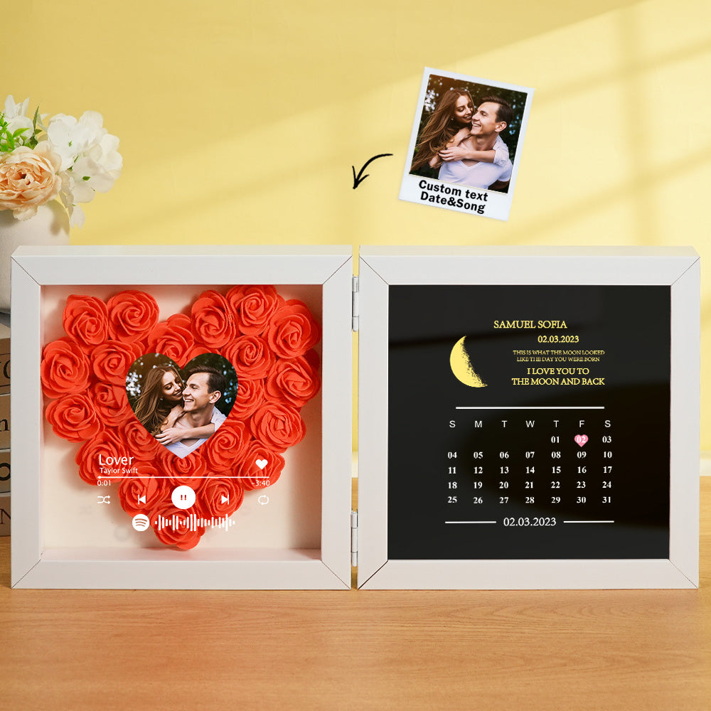 Personalized Photo Rose Flower Box Music Frame Moon Phase Calendar