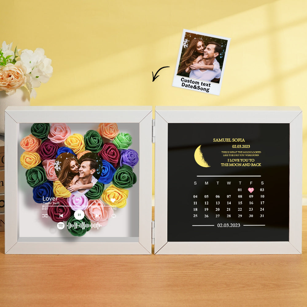 Personalized Photo Rose Flower Box Music Frame Moon Phase Calendar