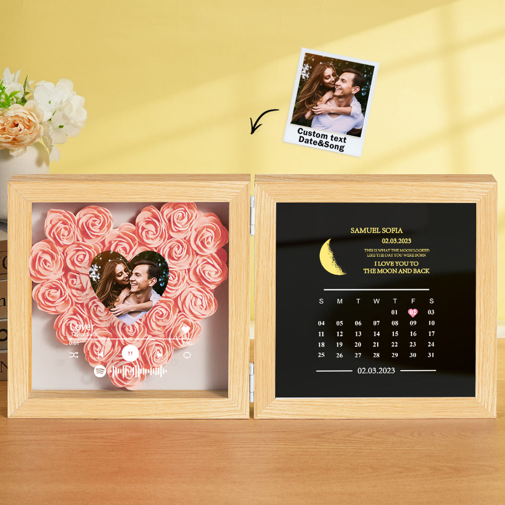Personalized Photo Rose Flower Box Music Frame Moon Phase Calendar
