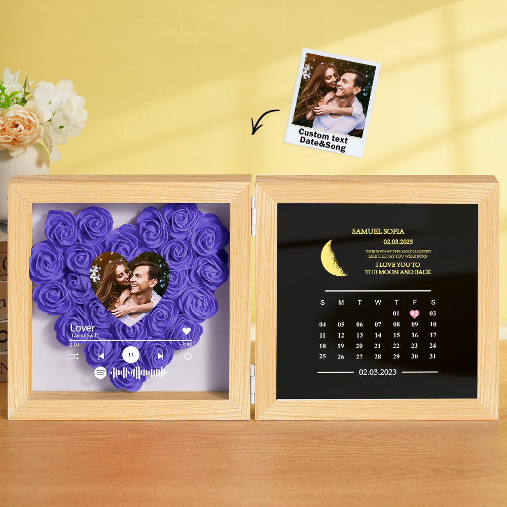 Personalized Photo Rose Flower Box Music Frame Moon Phase Calendar