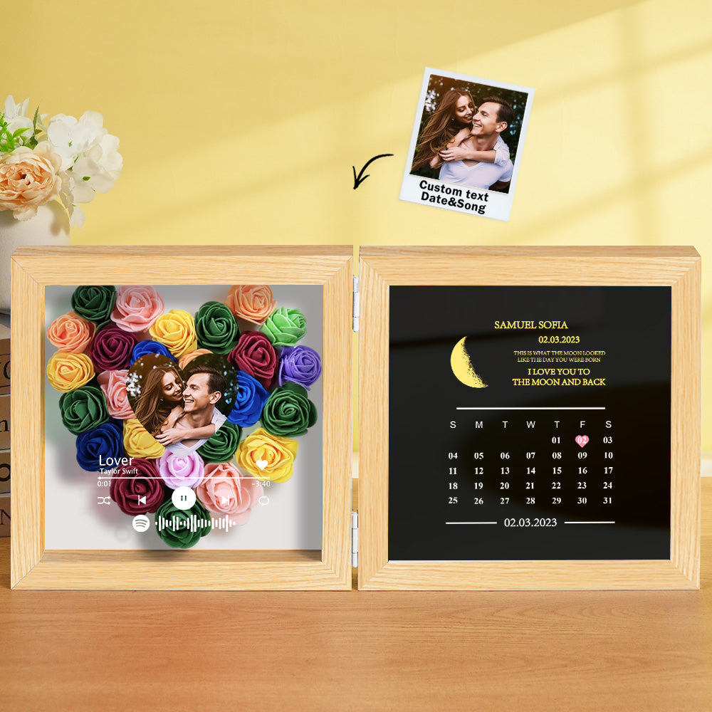 Personalized Photo Rose Flower Box Music Frame Moon Phase Calendar