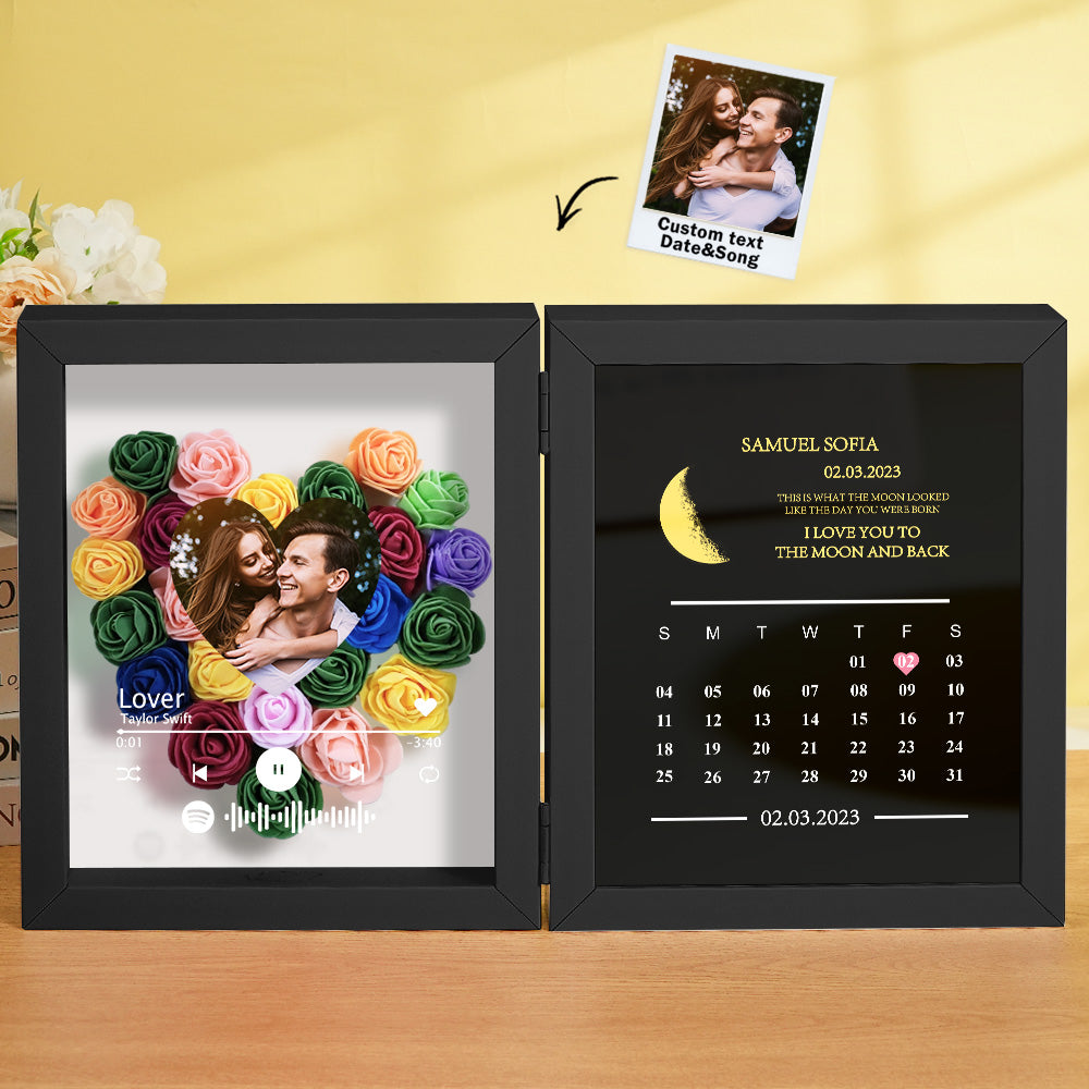 Personalized Photo Rose Flower Box Music Frame Moon Phase Calendar