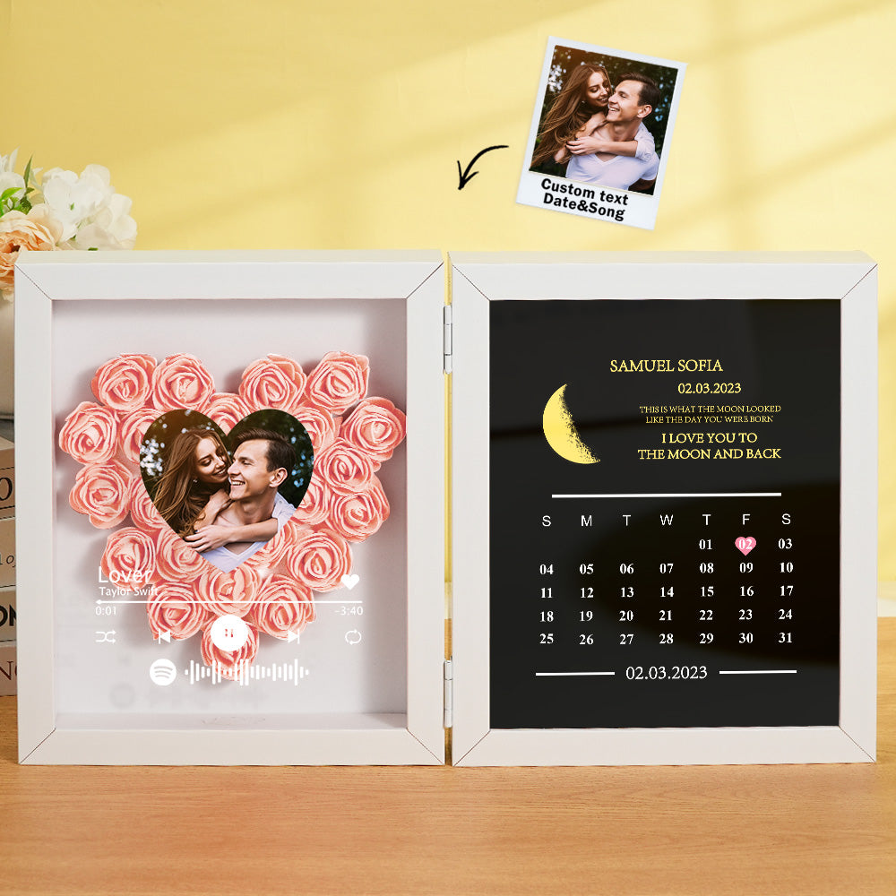 Personalized Photo Rose Flower Box Music Frame Moon Phase Calendar