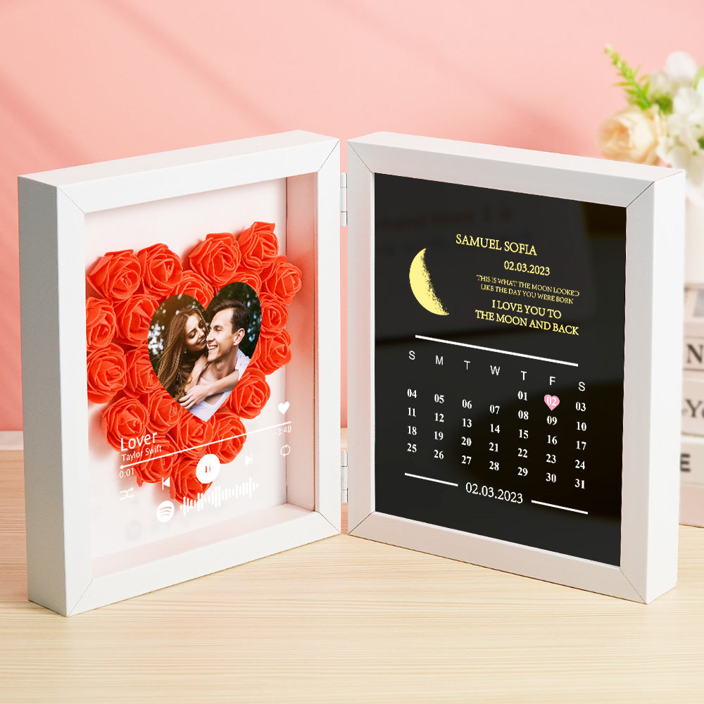 Personalized Photo Rose Flower Box Music Frame Moon Phase Calendar