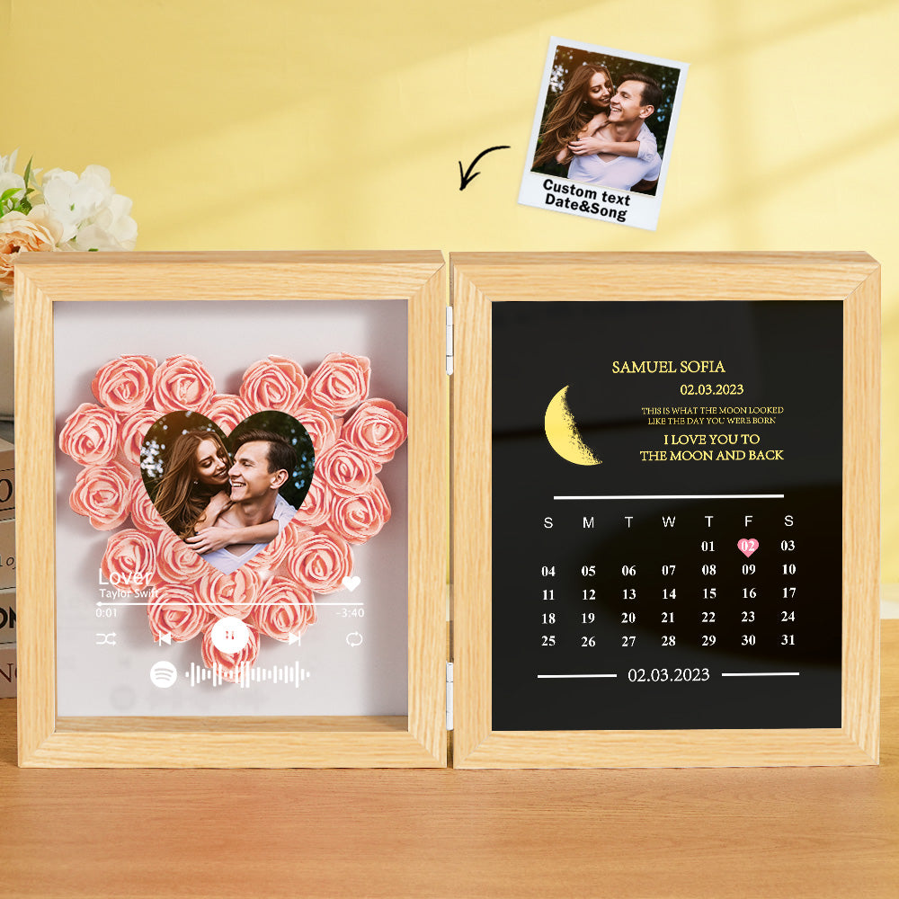 Personalized Photo Rose Flower Box Music Frame Moon Phase Calendar