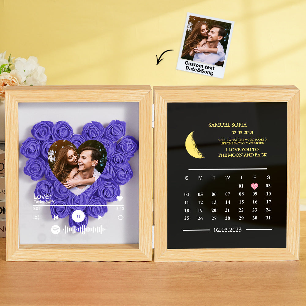 Personalized Photo Rose Flower Box Music Frame Moon Phase Calendar