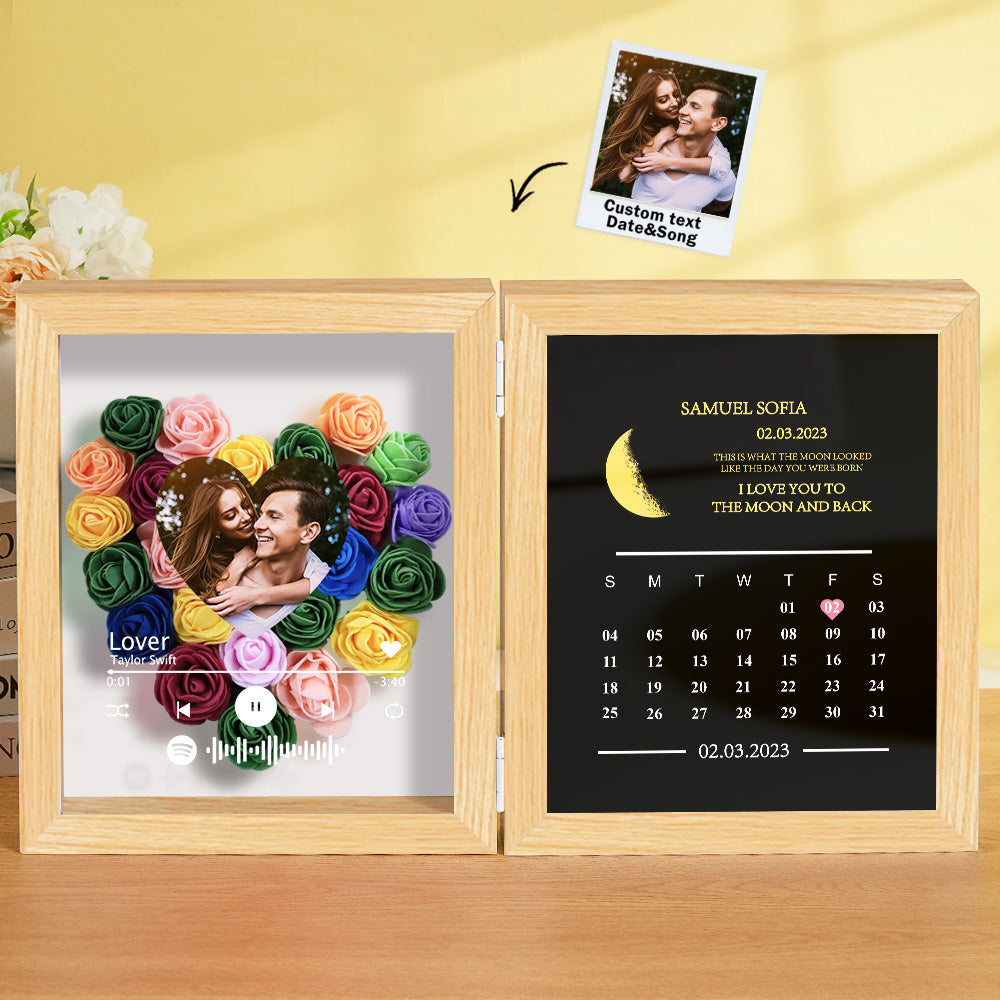 Personalized Photo Rose Flower Box Music Frame Moon Phase Calendar