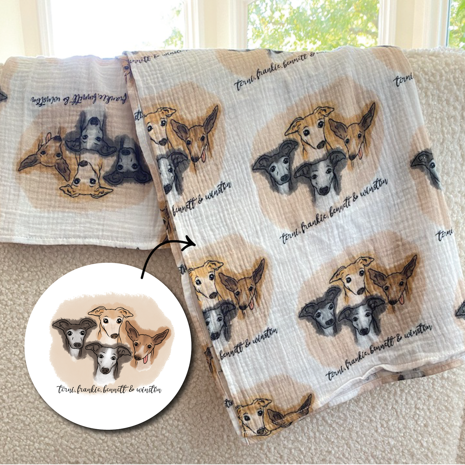 Custom Pet Portrait Baby Swaddle Blanket
