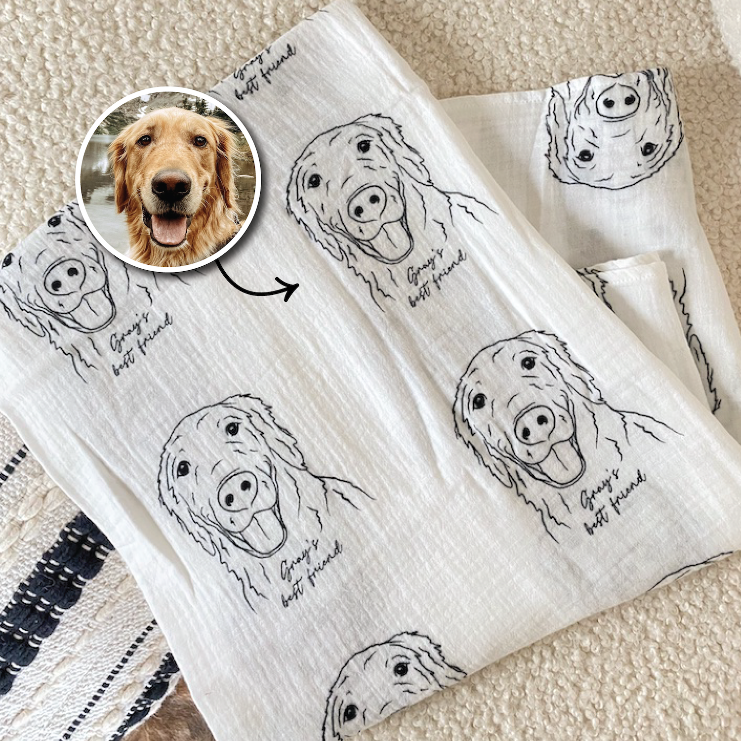 Custom Pet Portrait Baby Swaddle Blanket