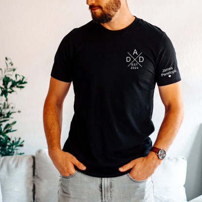 Dad's Heartbeat-Custom Dad Shirt with Kids Names On Sleeve,Gift For Dad