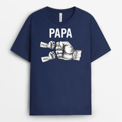 Daddy Fist Bumps Black And White Version - Personalized Gift T-Shirt For Dad