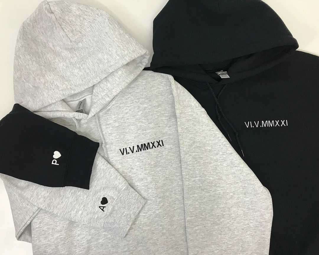 Custom Embroidered Roman Numeral Date Couple's Crewneck - Buy 2 Get Free Shipping