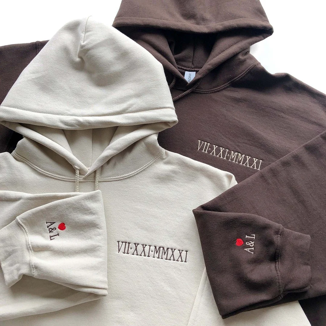 Custom Embroidered Roman Numeral Date Couple's Crewneck - Buy 2 Get Free Shipping