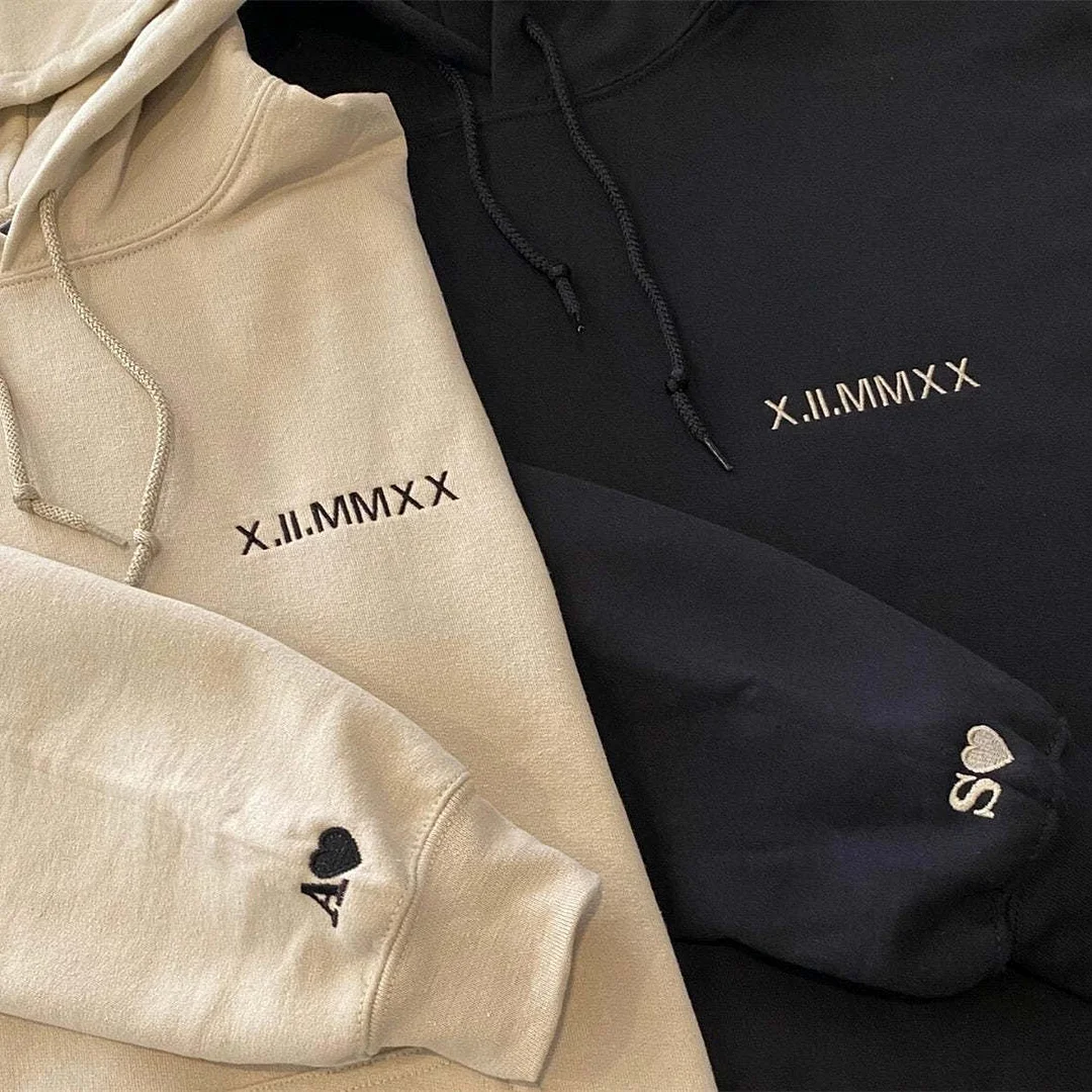 Custom Embroidered Roman Numeral Date Couple's Crewneck - Buy 2 Get Free Shipping