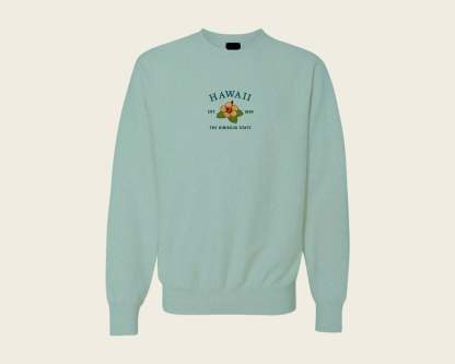 Embroidered Hawaii Hibiscus Crew