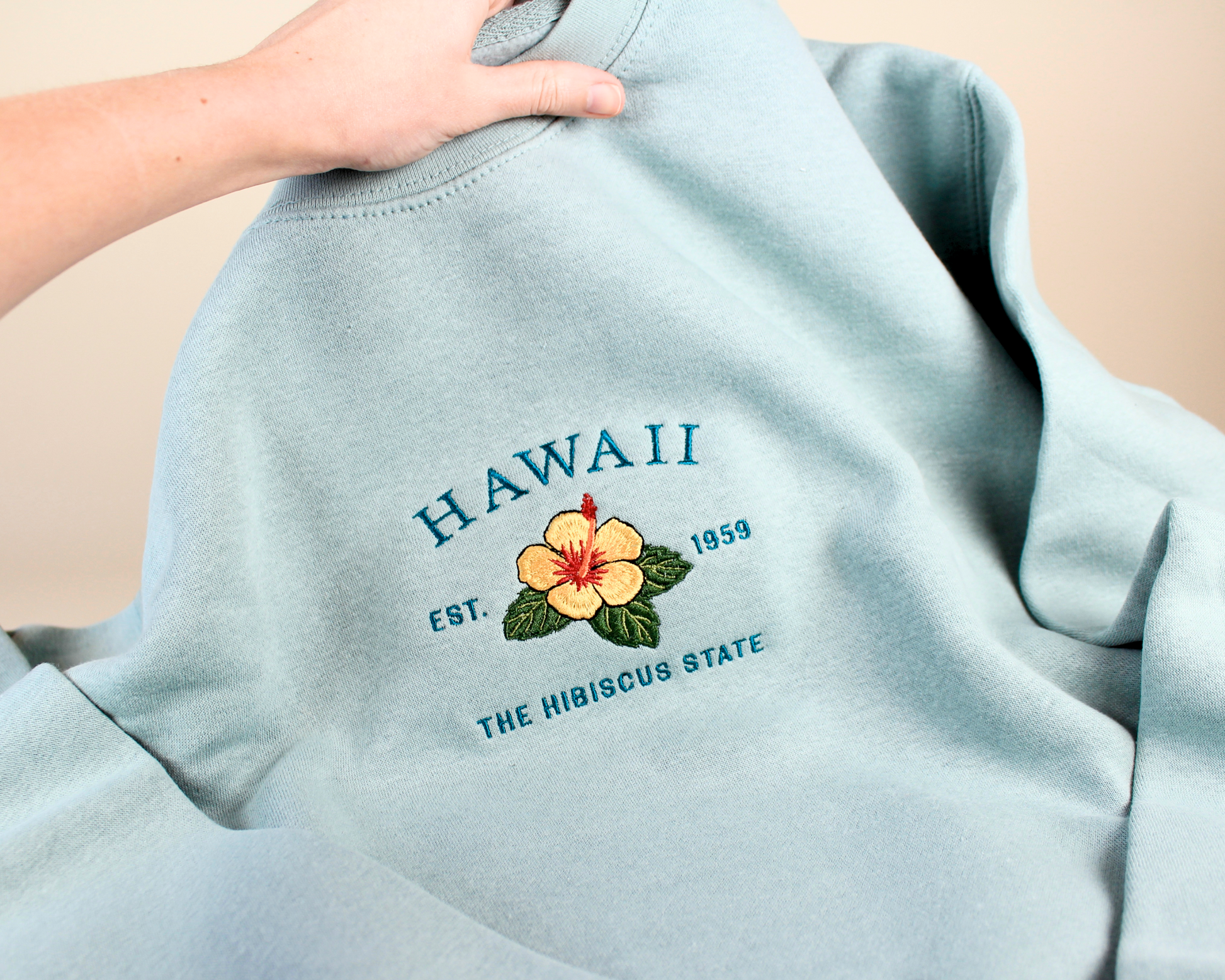 Embroidered Hawaii Hibiscus Crew