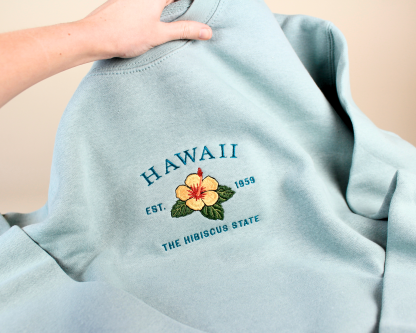 Embroidered Hawaii Hibiscus Crew