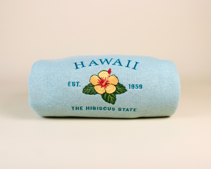 Embroidered Hawaii Hibiscus Crew