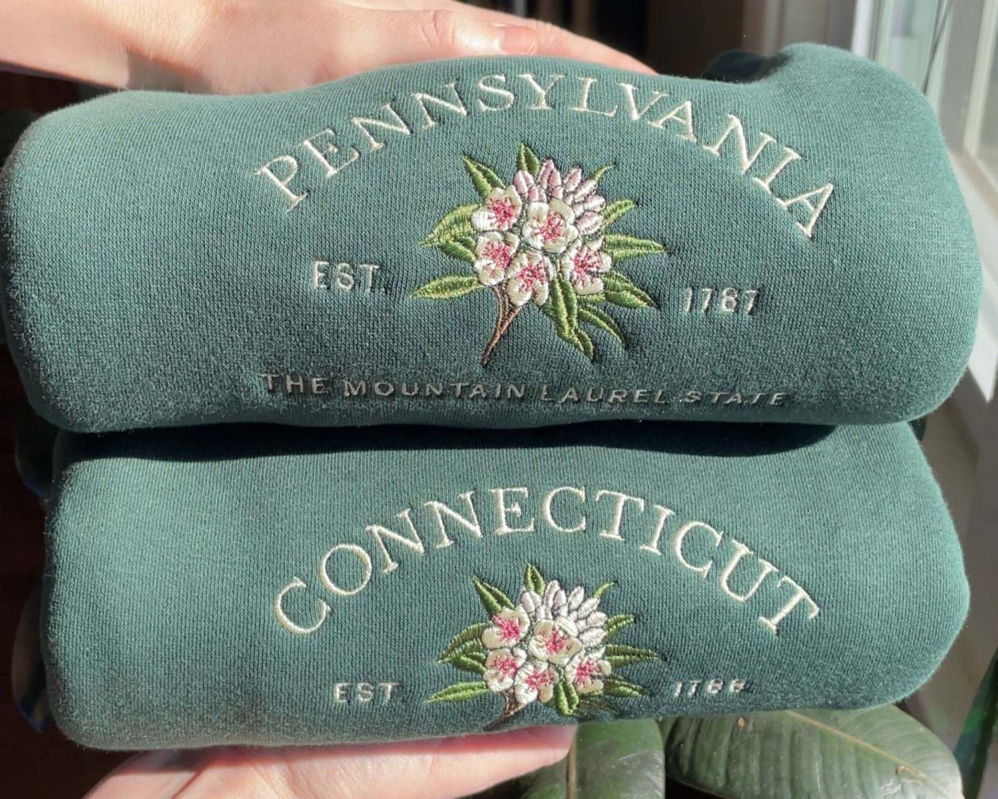 Embroidered Connecticut Mountain Laurel Crew