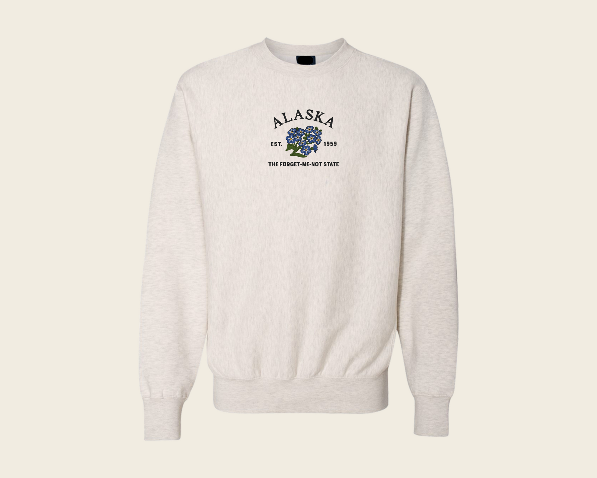 Embroidered Alaska Forget-Me-Not Crew