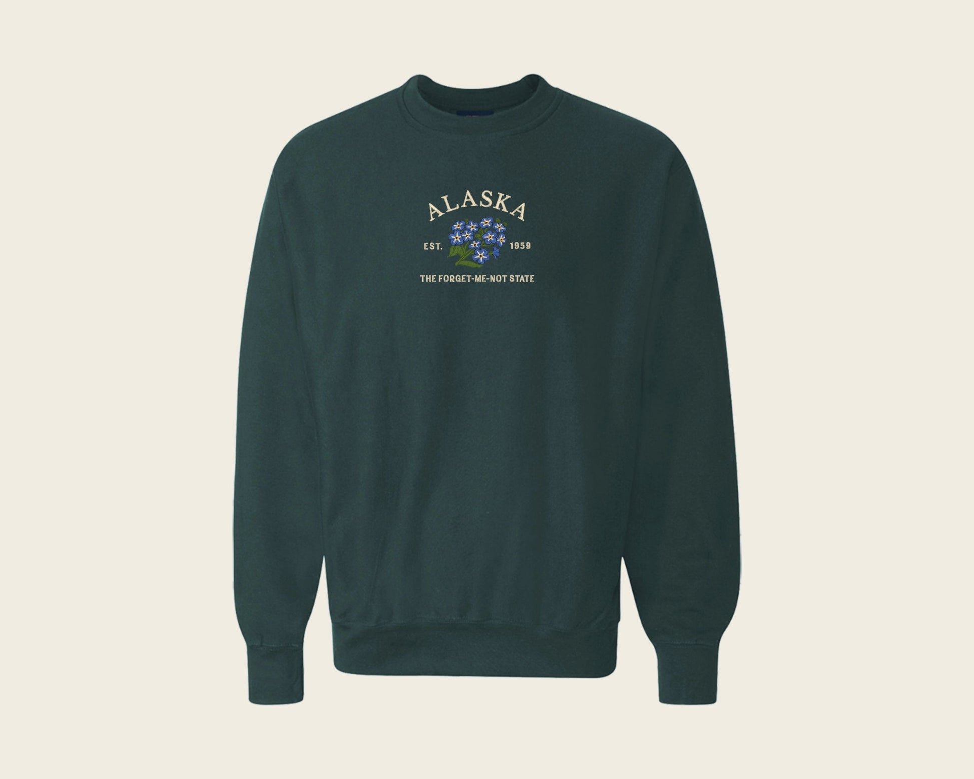 Embroidered Alaska Forget-Me-Not Crew