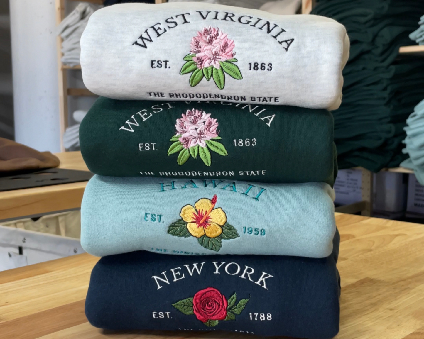 Embroidered West Virginia Rhododendron Crew