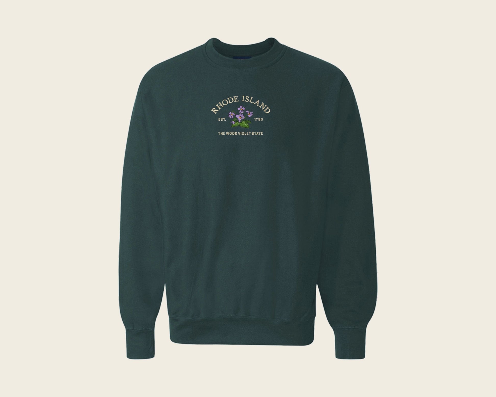 Embroidered Rhode Island Wood Violet Crew