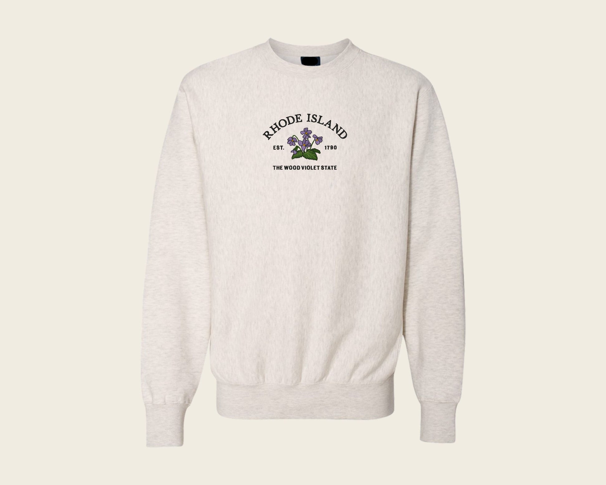 Embroidered Rhode Island Wood Violet Crew