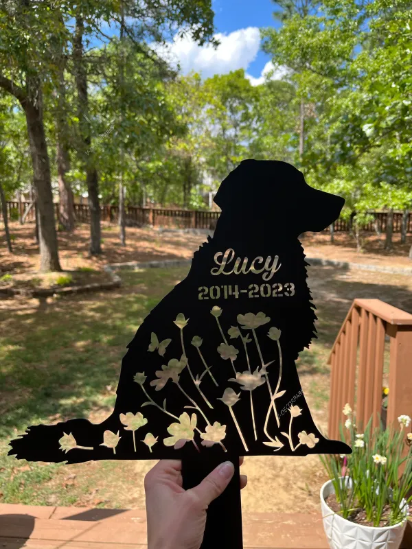 Custom Floral Dog Memorial Metal Garden Stake, Dog Lovers Metal Yard Sign