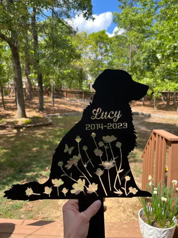 Custom Floral Dog Memorial Metal Garden Stake, Dog Lovers Metal Yard Sign