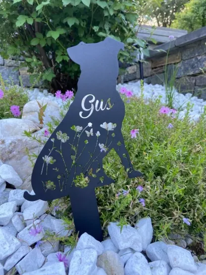 Custom Floral Dog Memorial Metal Garden Stake, Dog Lovers Metal Yard Sign