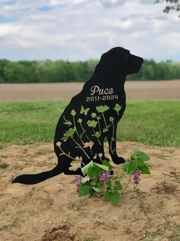 Custom Floral Dog Memorial Metal Garden Stake, Dog Lovers Metal Yard Sign