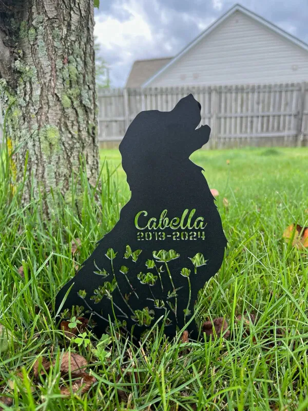 Custom Floral Dog Memorial Metal Garden Stake, Dog Lovers Metal Yard Sign