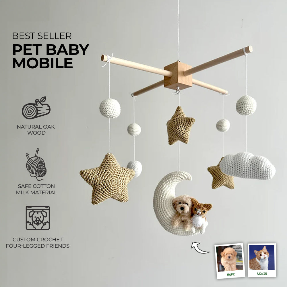 Custom Pet Moon Brown Crochet Pet Nursery Baby Mobile