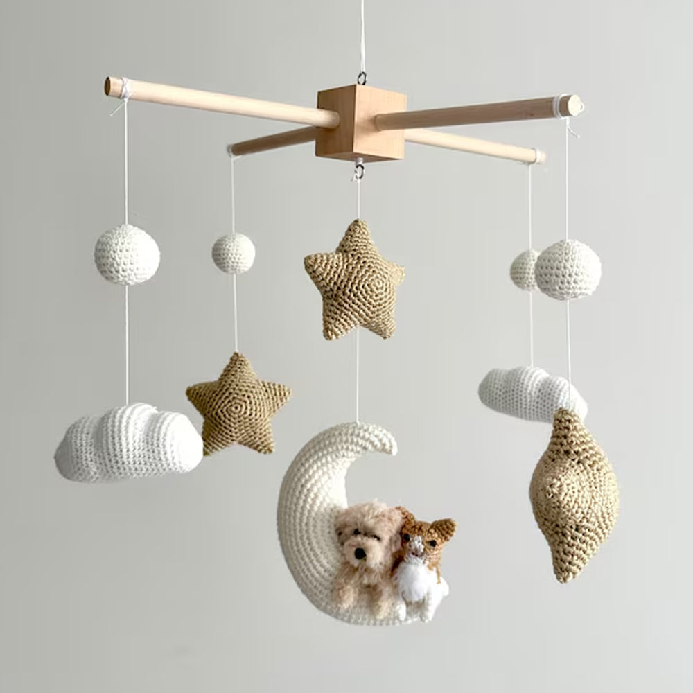 Custom Pet Moon Brown Crochet Pet Nursery Baby Mobile