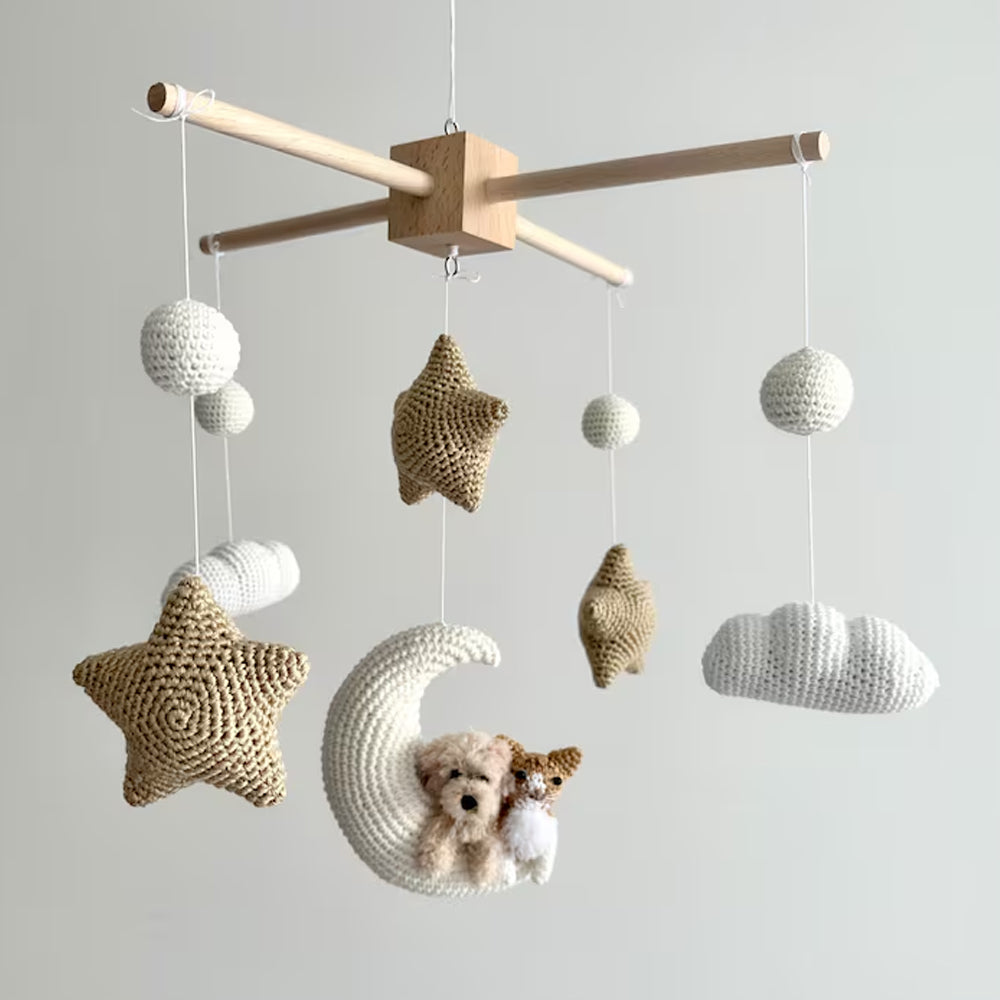 Custom Pet Moon Brown Crochet Pet Nursery Baby Mobile