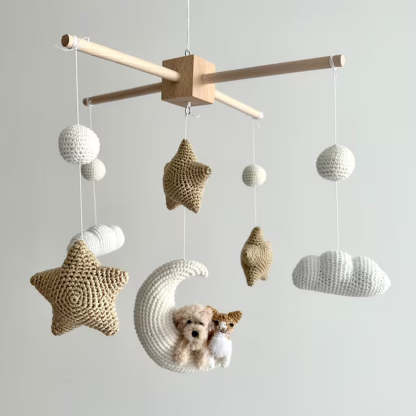 Custom Pet Moon Brown Crochet Pet Nursery Baby Mobile