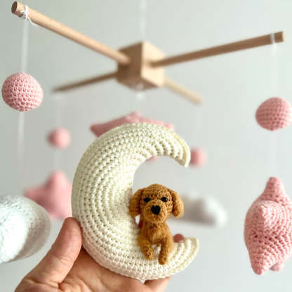 Custom Pet Moon Pink Crochet Pet Nursery Baby Mobile