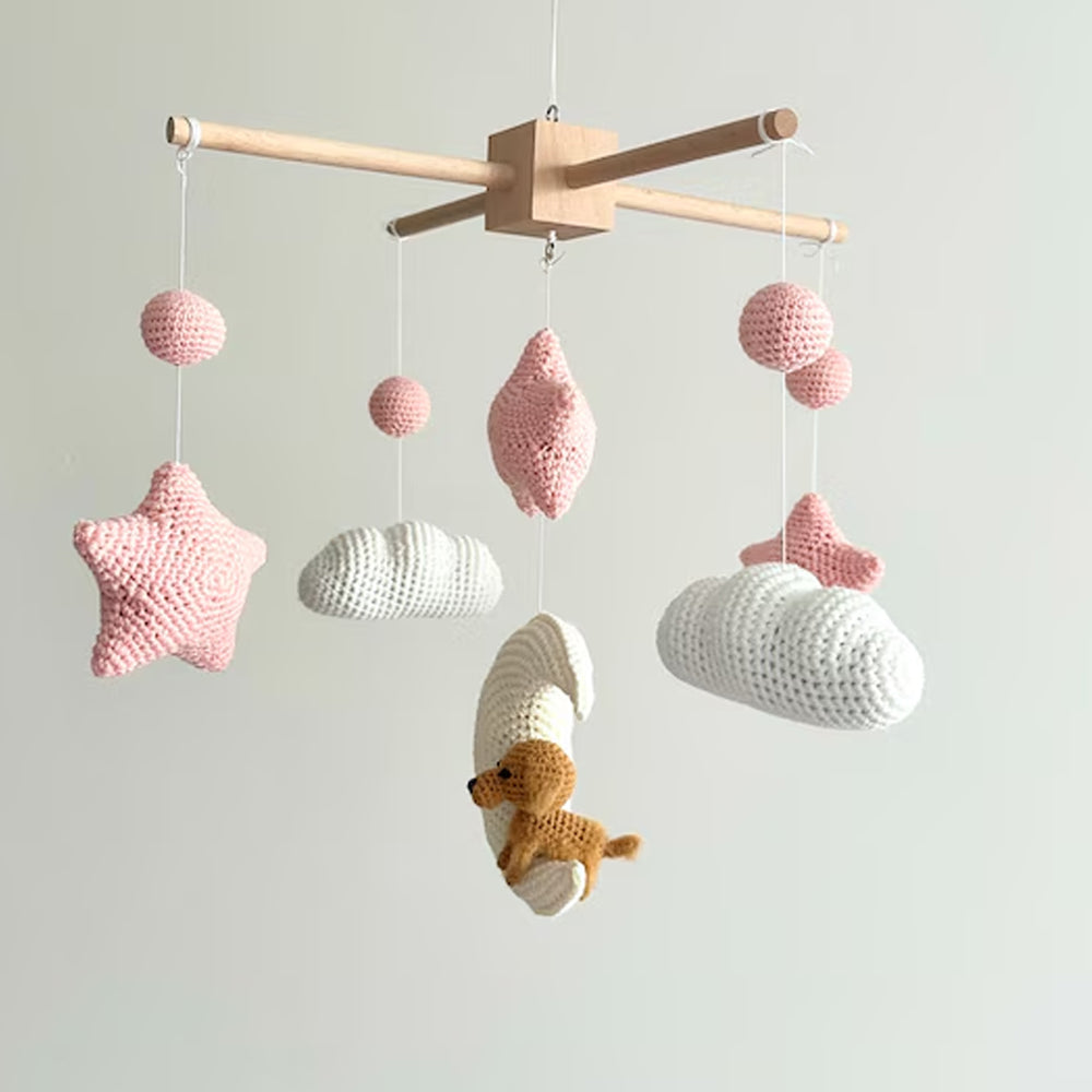 Custom Pet Moon Pink Crochet Pet Nursery Baby Mobile