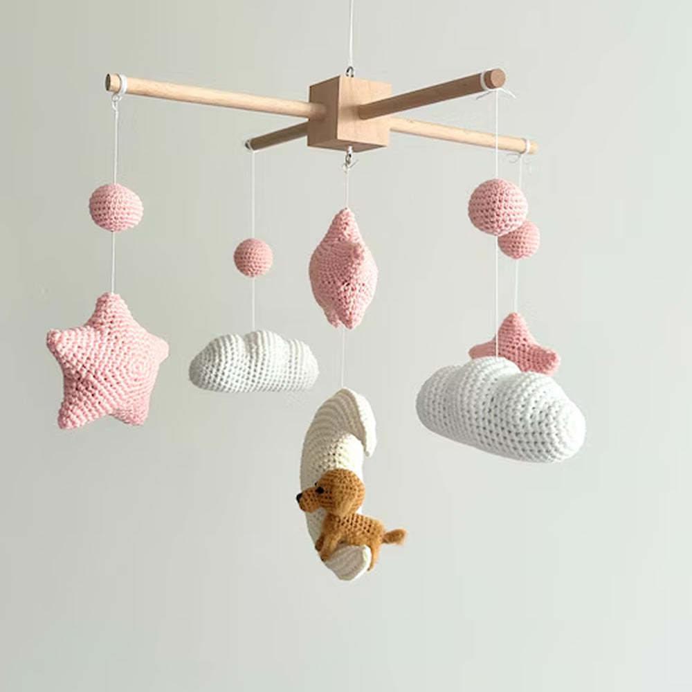 Custom Pet Moon Pink Crochet Pet Nursery Baby Mobile