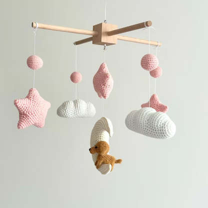 Custom Pet Moon Pink Crochet Pet Nursery Baby Mobile