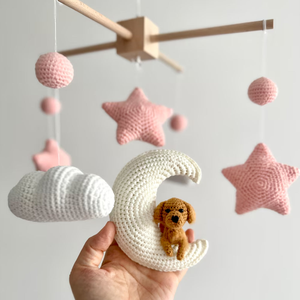 Custom Pet Moon Pink Crochet Pet Nursery Baby Mobile