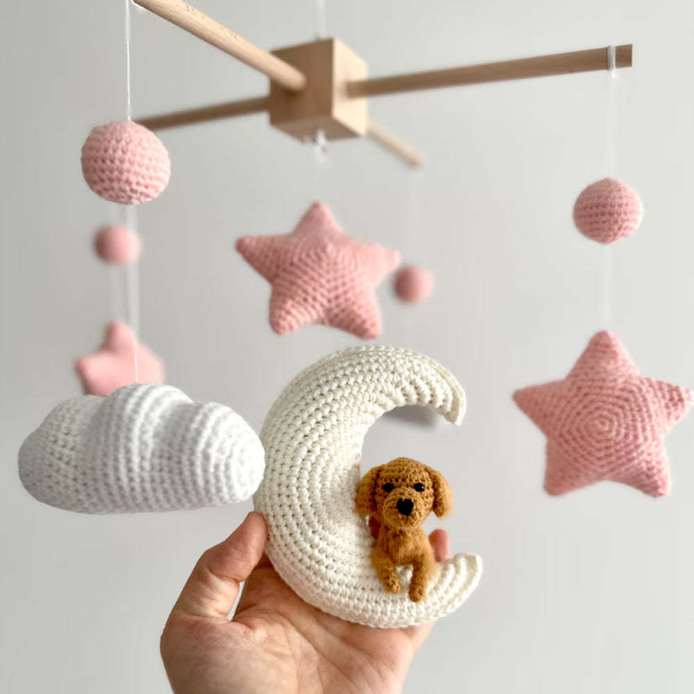 Custom Pet Moon Pink Crochet Pet Nursery Baby Mobile