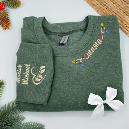 Personalized Mama Christmas Embroidered Hoodie with Kid Name