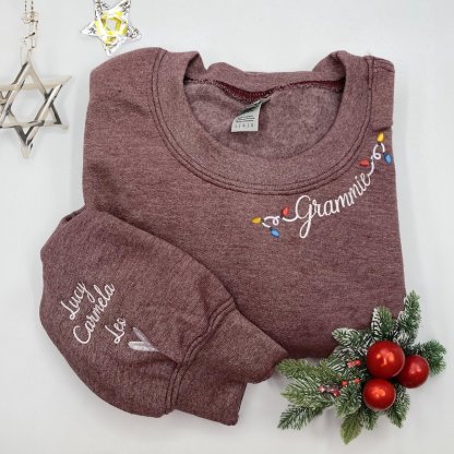 Personalized Mama Christmas Embroidered Hoodie with Kid Name