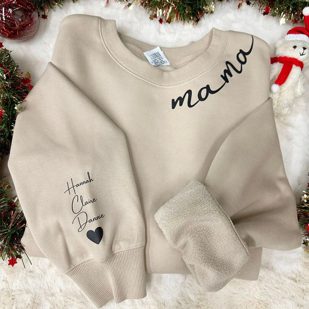 Custom Collar Mama T-shirt/Sweatshirt/Hoodie with Kids Names on Sleeve