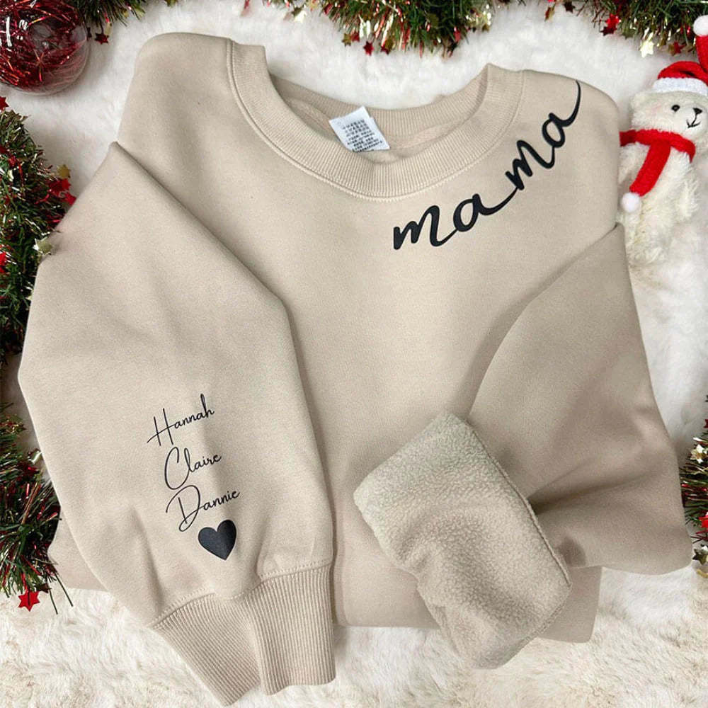 Custom Collar Mama T-shirt/Sweatshirt/Hoodie with Kids Names on Sleeve