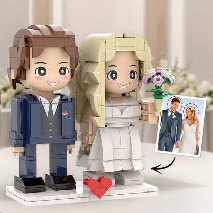 Custom Dreamy White Wedding Couple Duddu Brick Figures Head Brick Figure