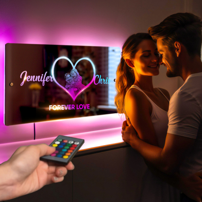 Personalized Heart Photo Name Mirror Light Heart