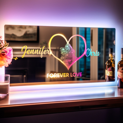 Personalized Heart Photo Name Mirror Light Heart